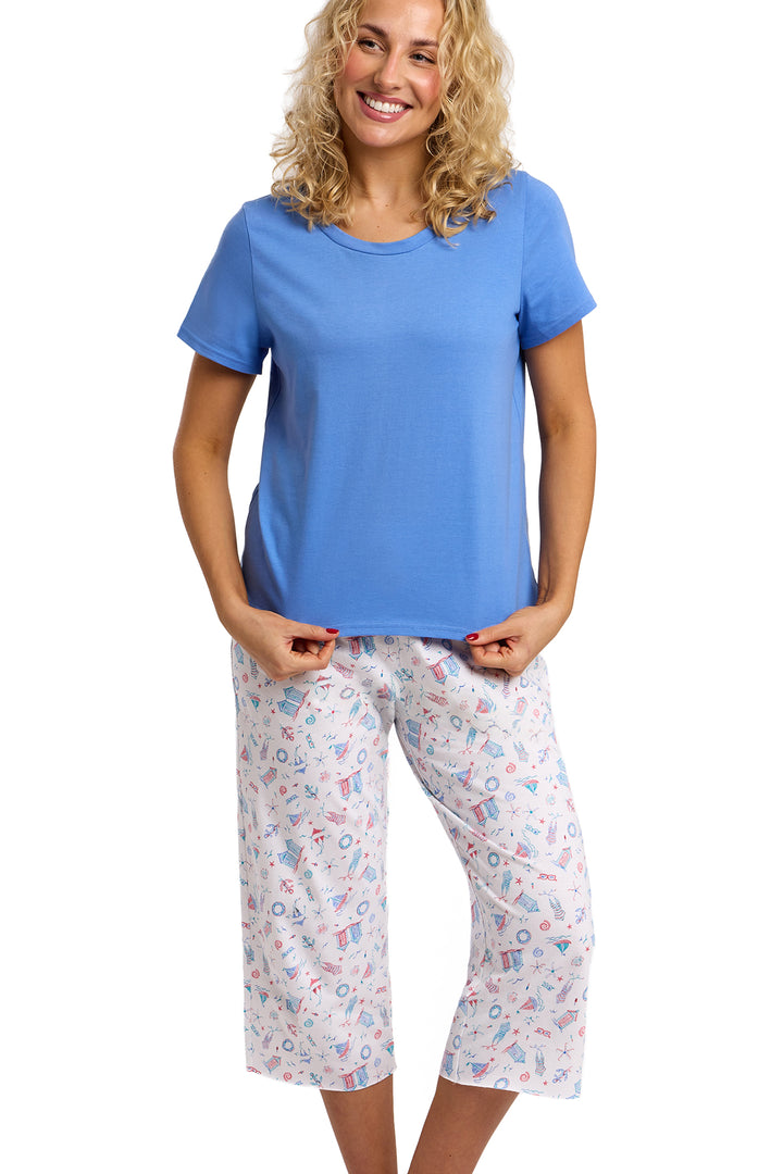 Beach Print Soft Cotton Jersey Cropped Pyjama Set