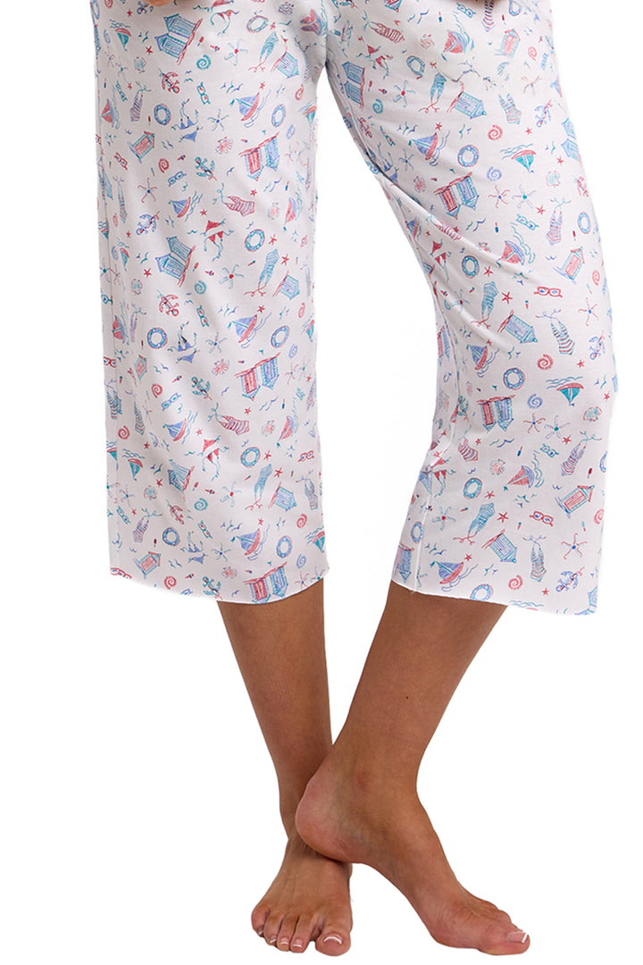 Beach Print Soft Cotton Jersey Cropped Pyjama Set