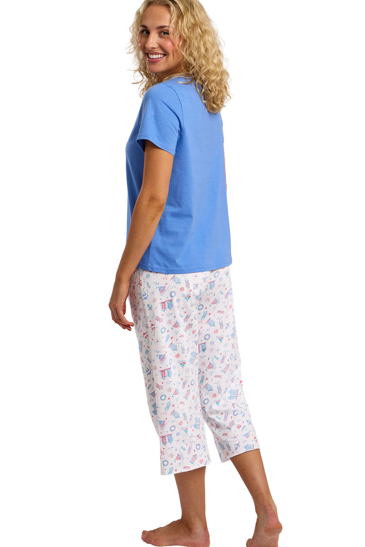Beach Print Soft Cotton Jersey Cropped Pyjama Set