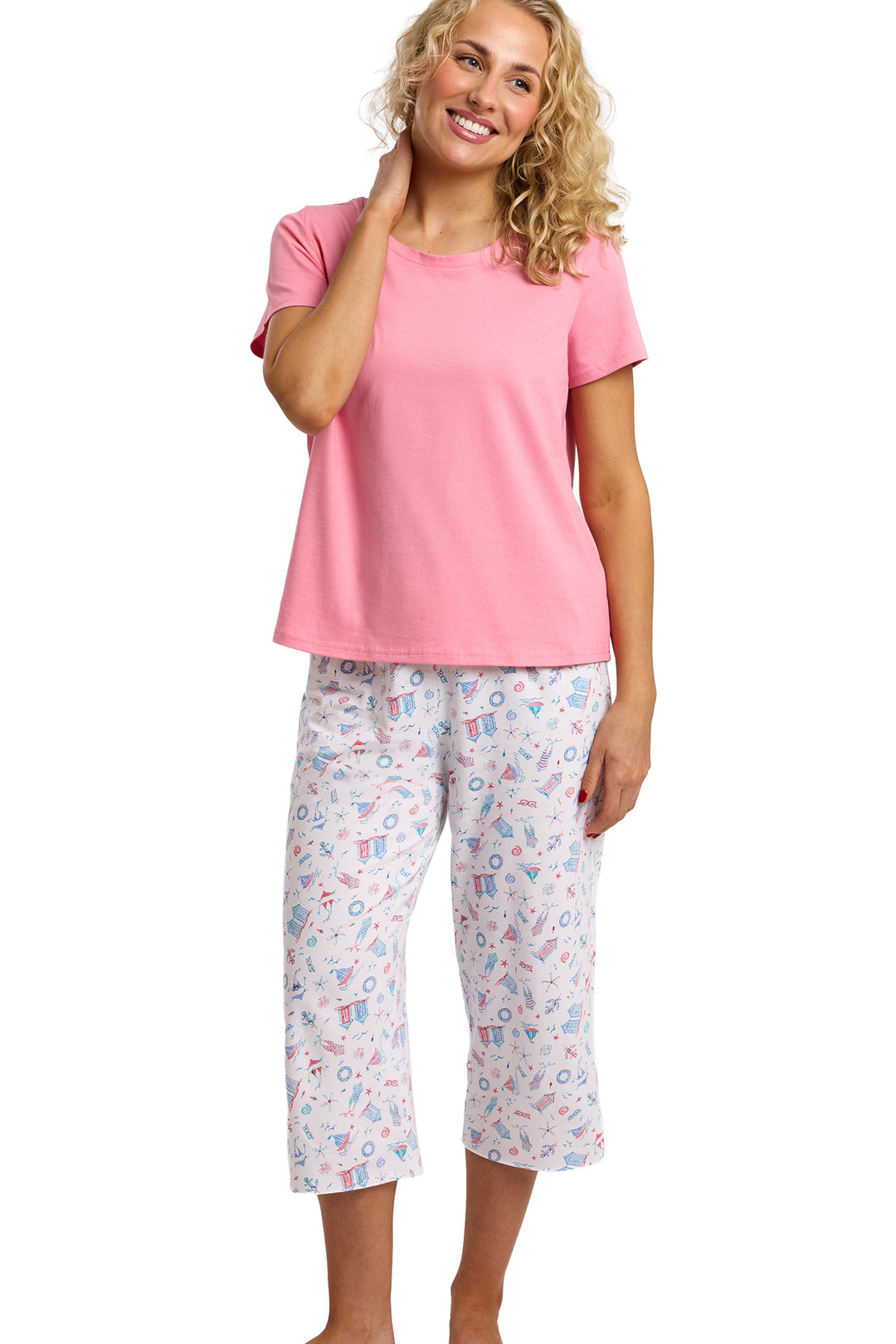 Beach Print Soft Cotton Jersey Cropped Pyjama Set