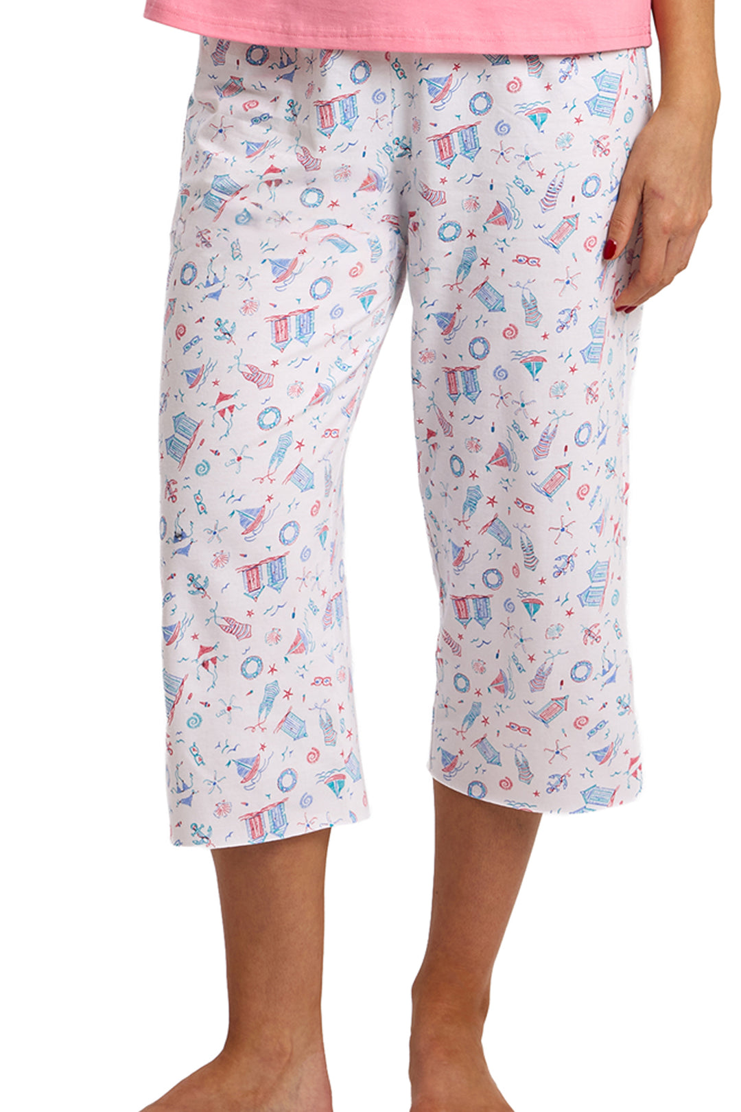 Beach Print Soft Cotton Jersey Cropped Pyjama Set