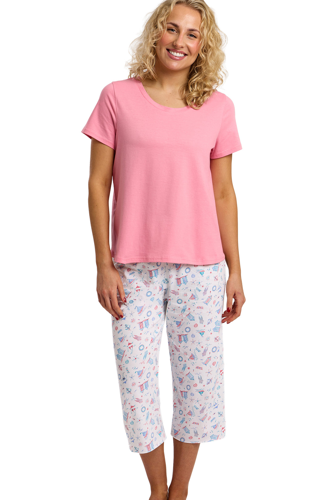 Beach Print Soft Cotton Jersey Cropped Pyjama Set