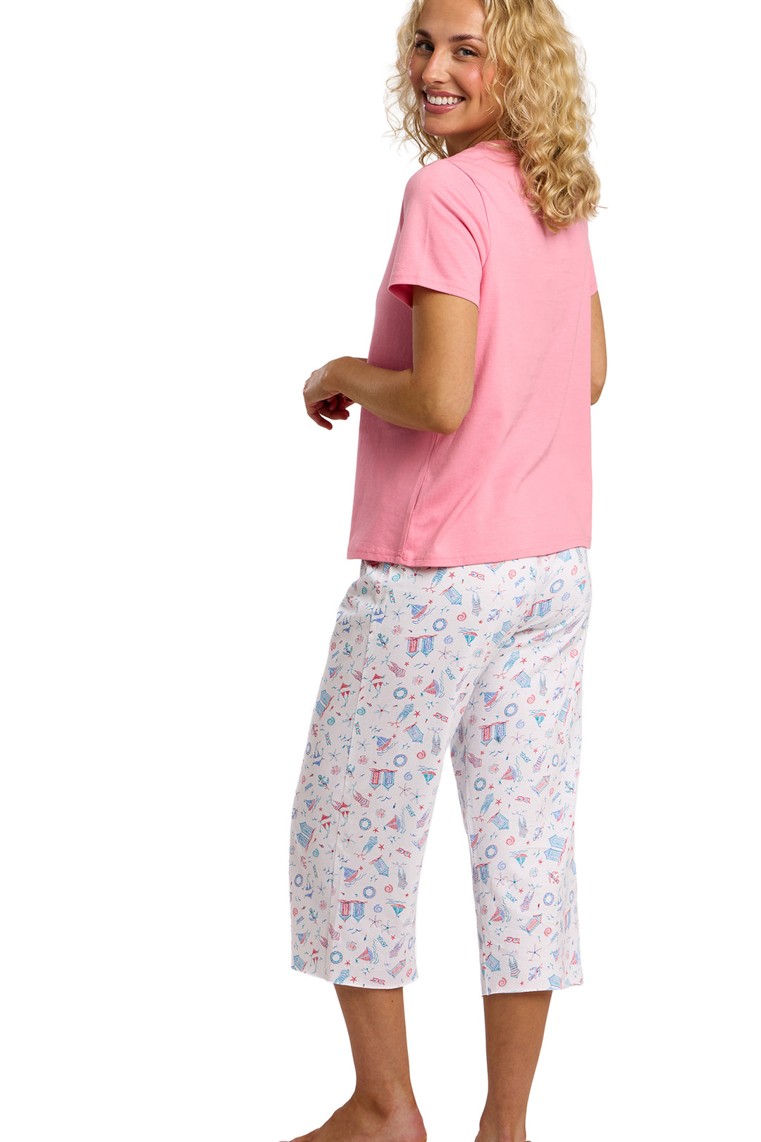 Beach Print Soft Cotton Jersey Cropped Pyjama Set