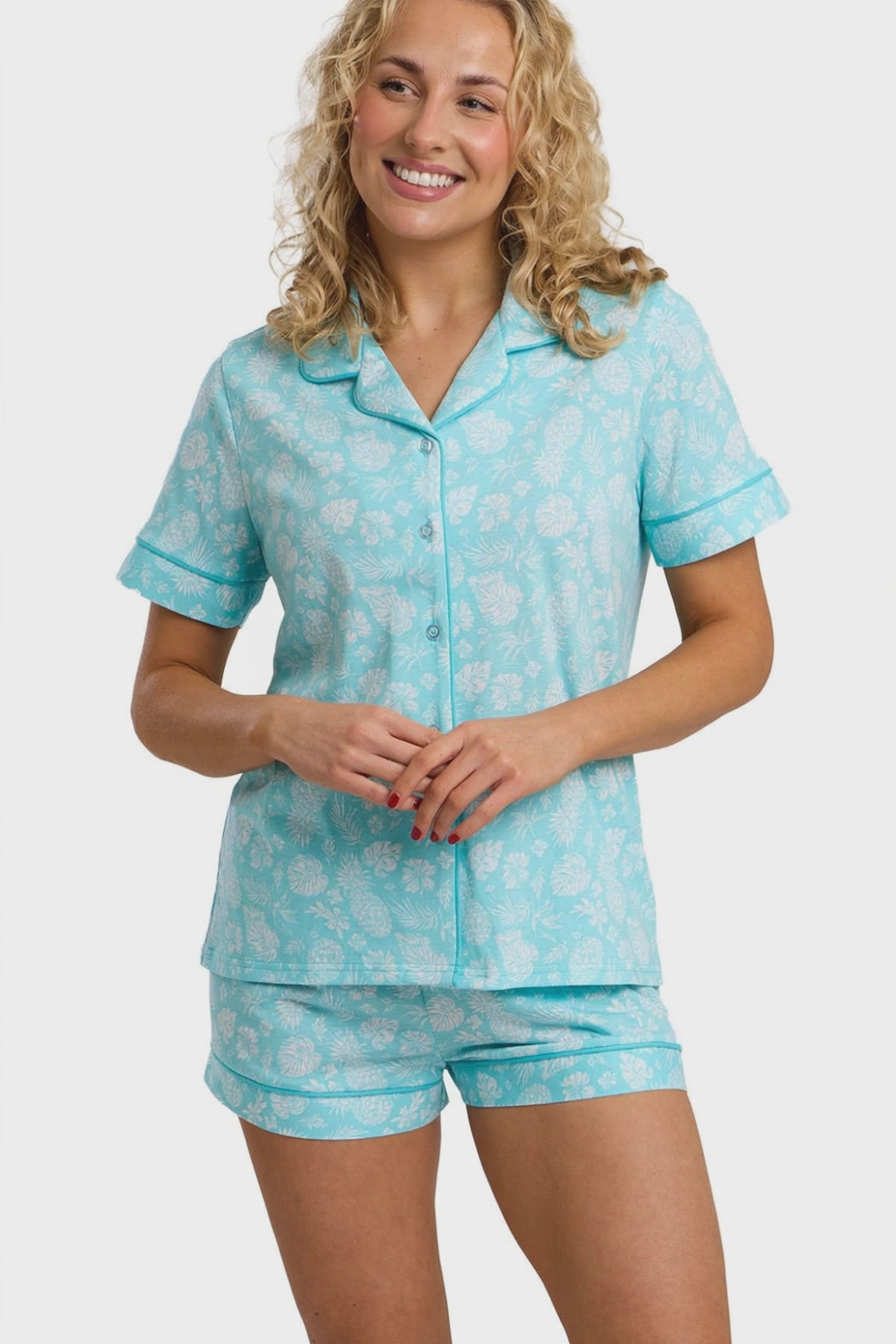 Pineapple Print  Soft & Comfy Jersey Revere Shorts Set