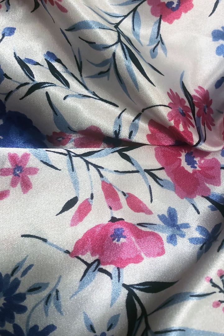 Vibrant Floral Print Satin & Jersey Pyjama Set