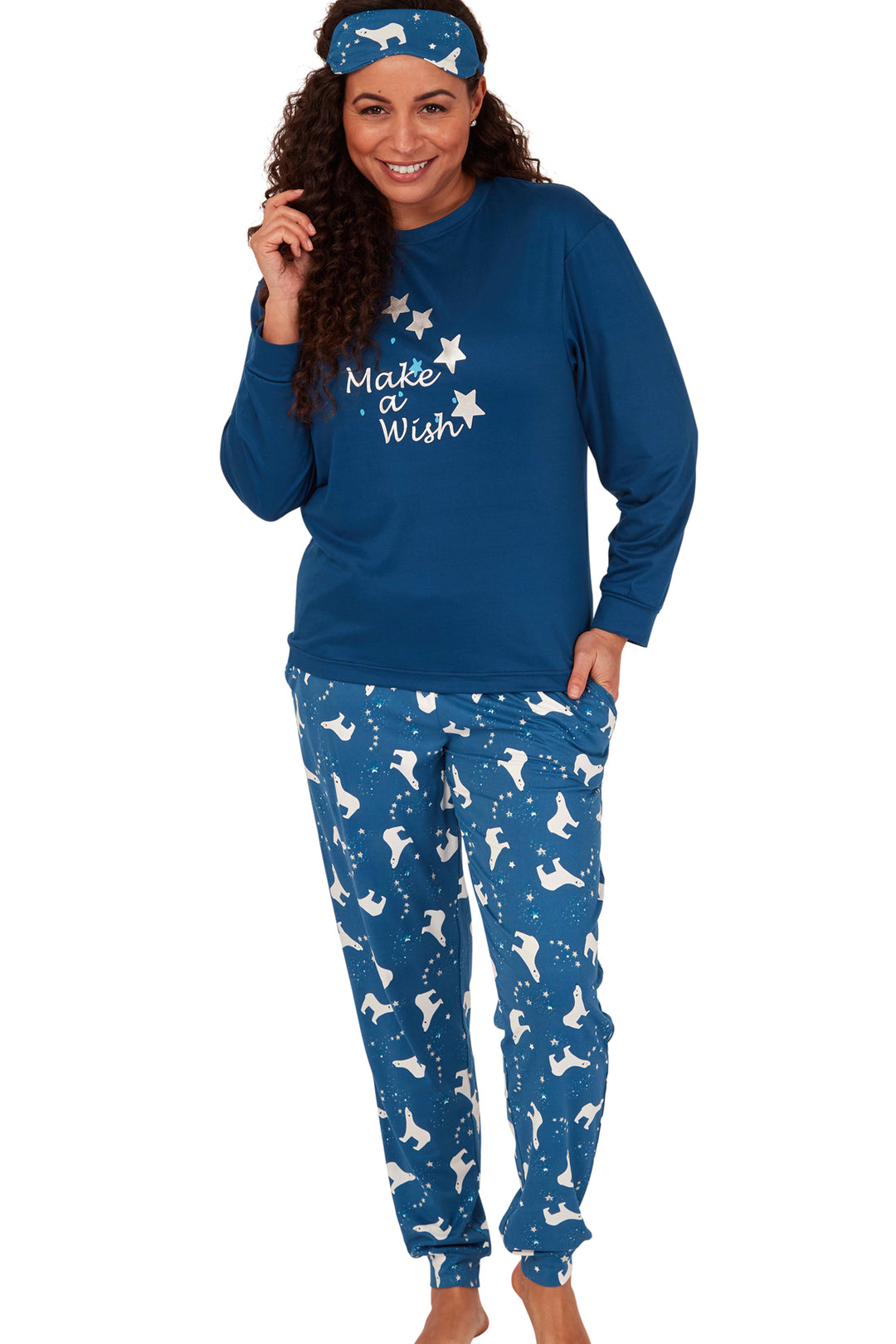 Polar Bear  Star Print Soft Knitted Pyjama & Eyemask Set