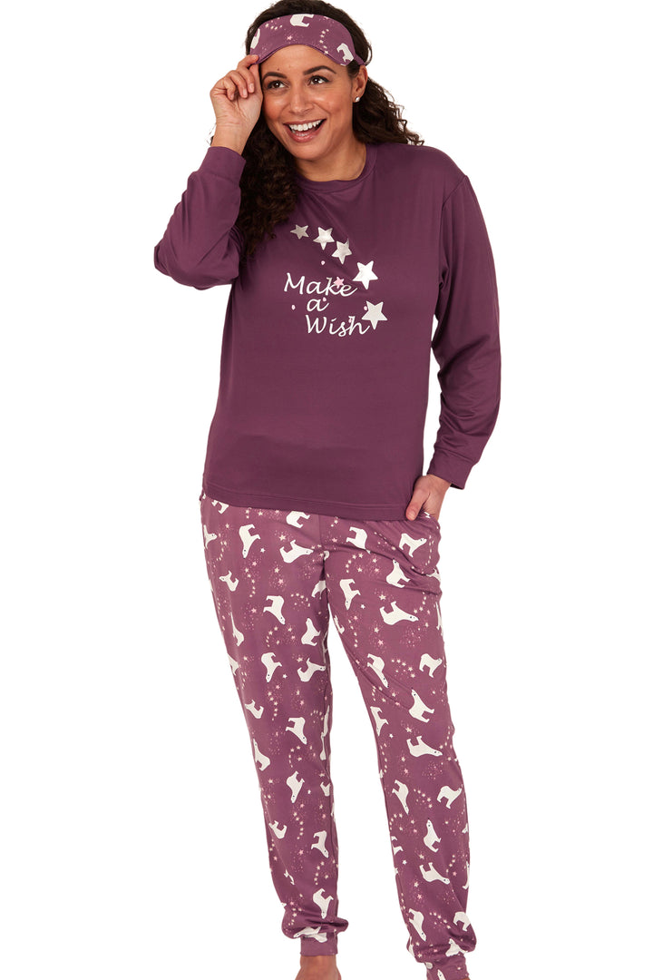 Polar Bear  Star Print Soft Knitted Pyjama & Eyemask Set